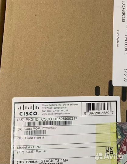 Стековый кабель stack-T3-1M для Cisco 9300L