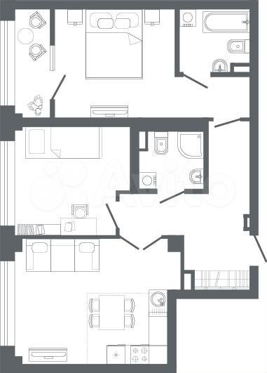 2-к. квартира, 77,3 м², 22/22 эт.