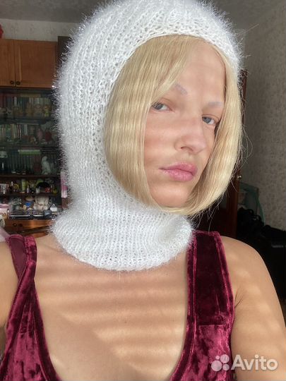 Балаклава шапка белая зимняя вязаная женская