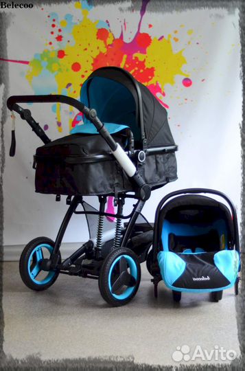 Новая коляска 3в1 BelecooX6 сине-черная