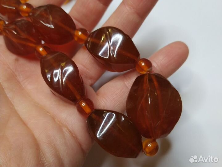 Бусы винтажные граненые янтарные