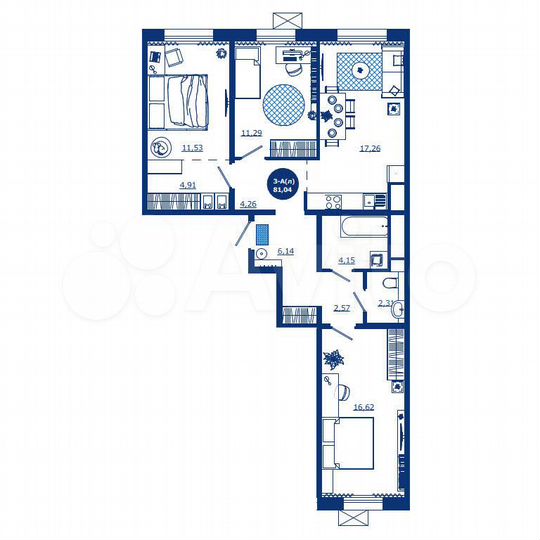 3-к. квартира, 81 м², 6/17 эт.
