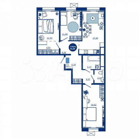 3-к. квартира, 81 м², 6/17 эт.