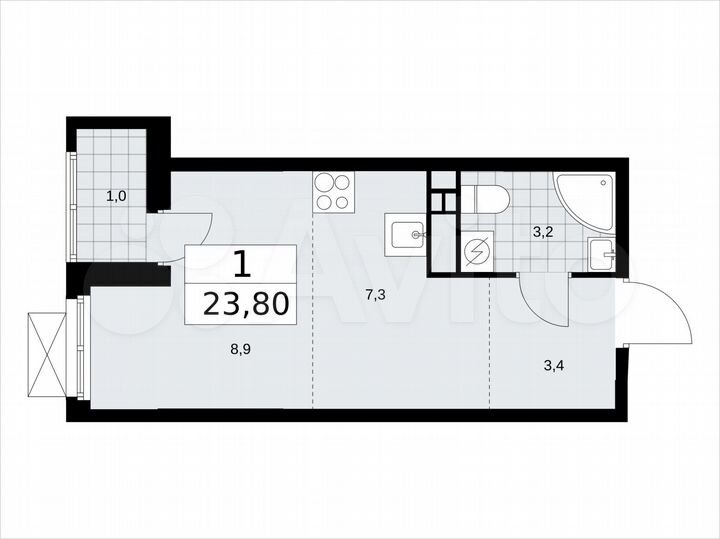 Квартира-студия, 23,8 м², 8/17 эт.