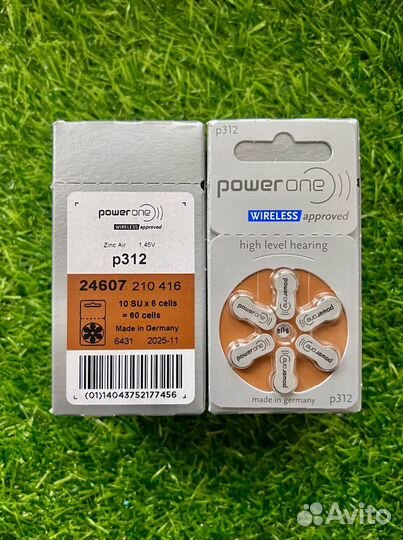 Элементы питания PowerOne № 312,слуховых аппаратов