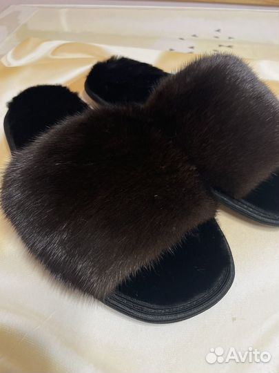 Тапочки норка на овчине