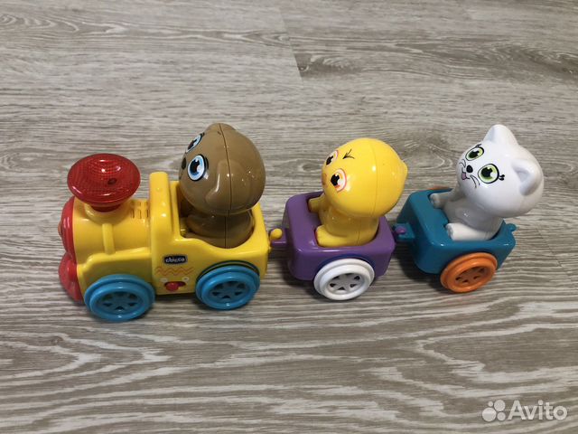 Весёлый паровозик музыкальный и каталка волчонок