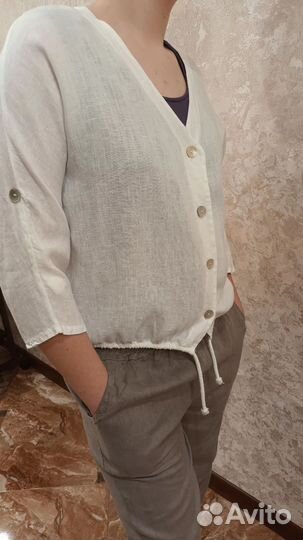 Льняная блузка женская на пуговицах размер 46-48