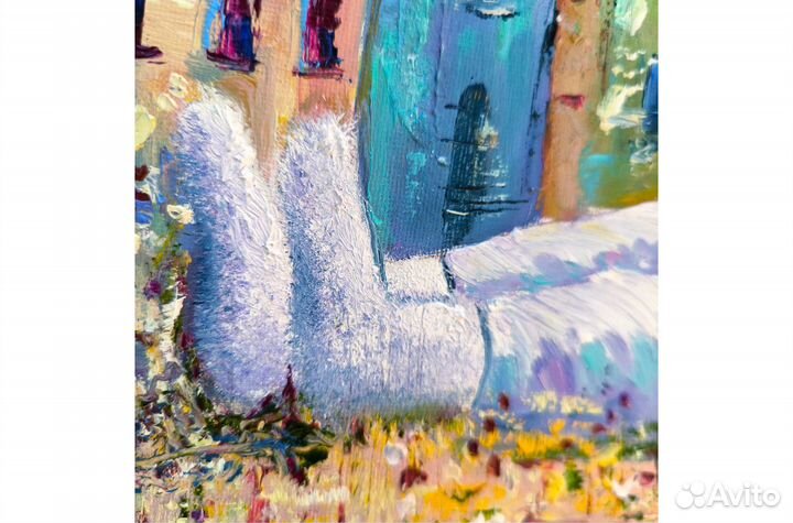 Картина Ангел и Кот город маслом 40х30 на заказ