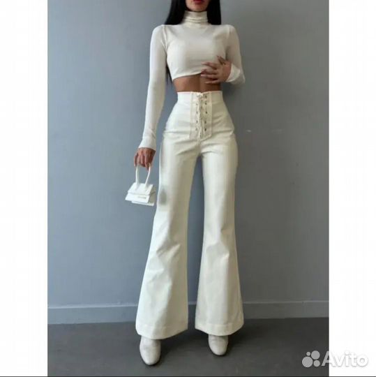 Кожаные брюки клеш