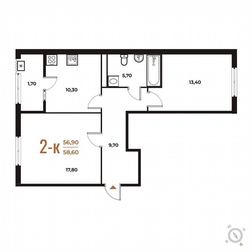 2-к. квартира, 58,6 м², 7/8 эт.