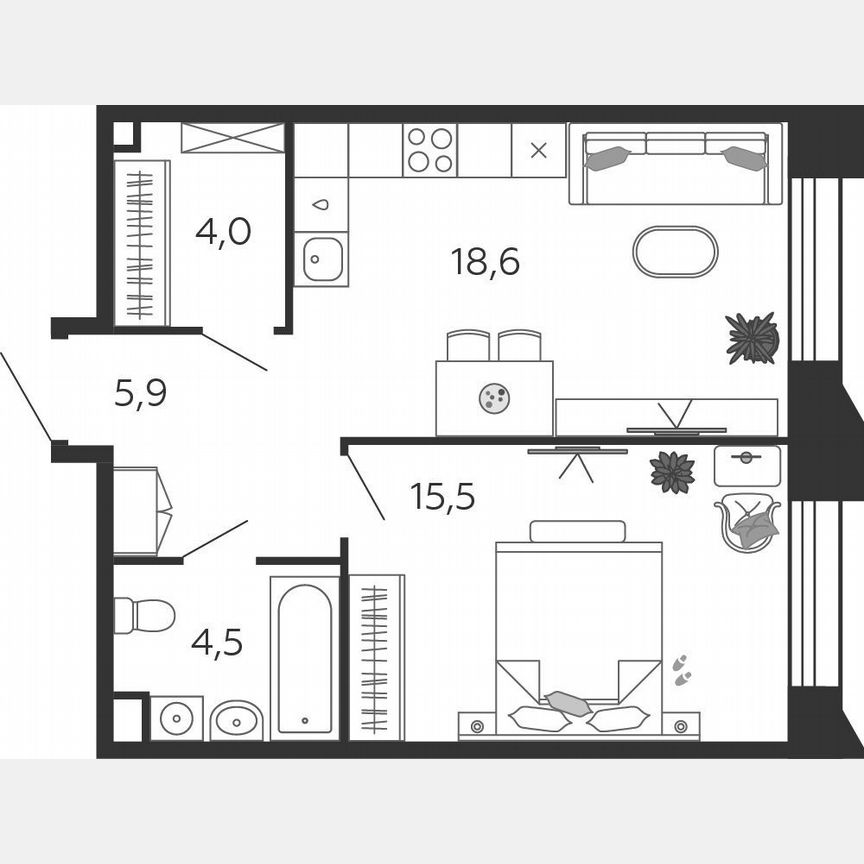 1-к. квартира, 48,5 м², 10/17 эт.