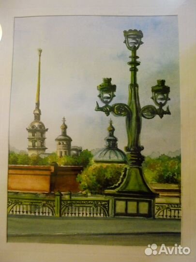 Раритет Цветн гравюра Петропавл крепость 11х 8 см