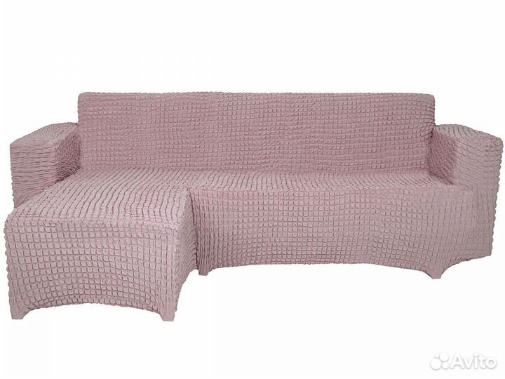 Чехол на угловой диван с выступом слева, Пудра