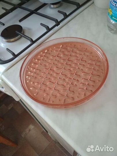 Блюдо для торта цветное стекло СССР