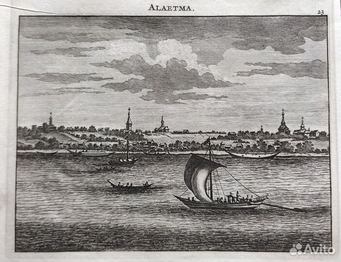 Антикварная гравюра Елатьма Ока Alaetma 1718