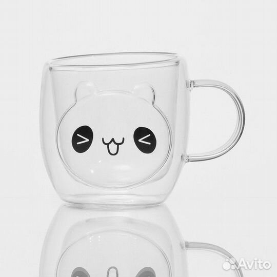 2 шт. Кружка стеклянная с двойными стенками 'Панда