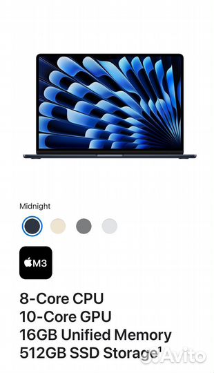 Apple macbook air 15 м3 2024 16/512 Midnight