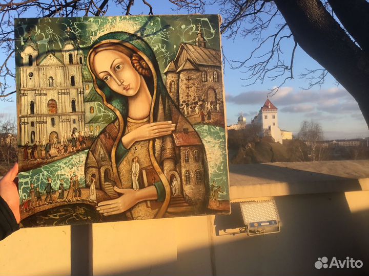 Мощная Картина Маслом «Путники».Холст.50х50 см