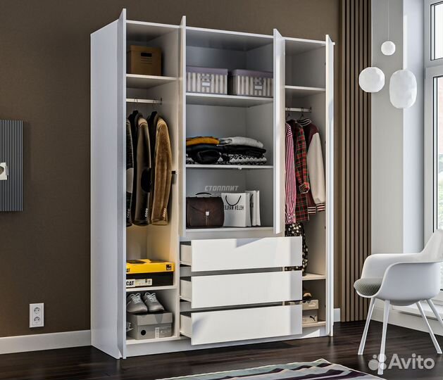 Шкаф распашной 4х створчатый белый