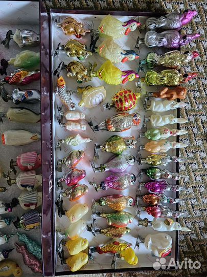 Елочные игрушки СССР на прищепке птицы,звери