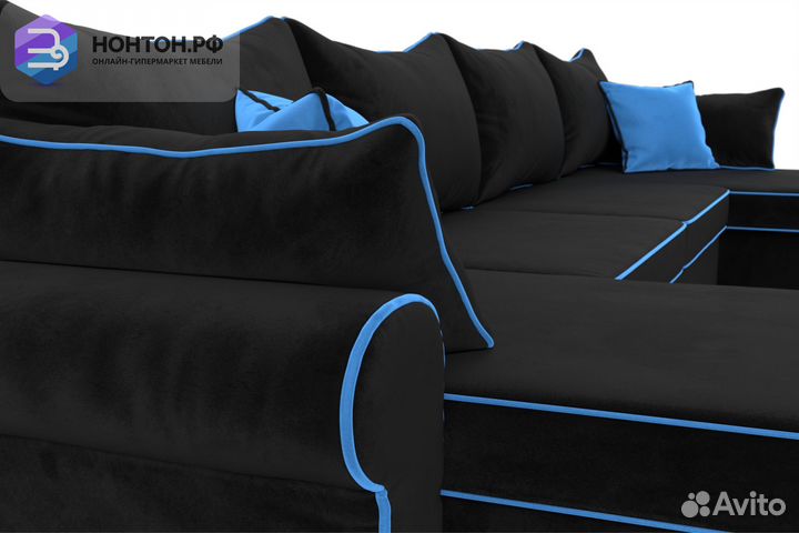 Диван п-образный еврокнижка Элис черно-голубой