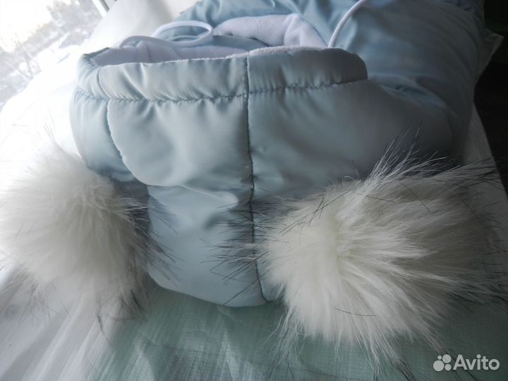 Конверт для новорожденных 62 см,тёплый, с помпонам