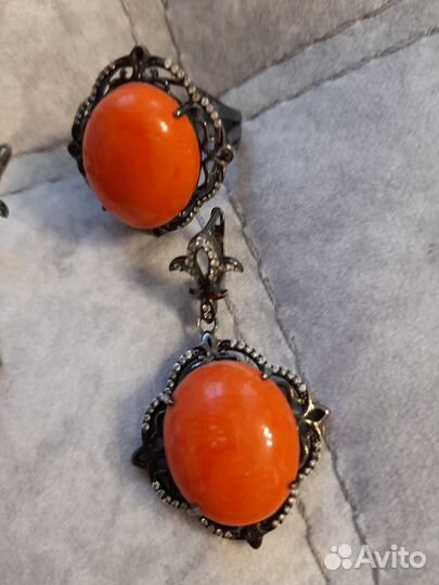 Комплект серебро 925 пробы с кораллом, новый