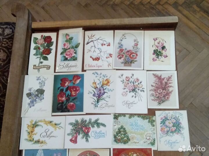 Поздравительные мини открытки, двойные времён СССР