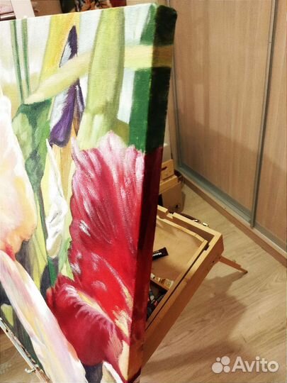 Ирисы цветы картина маслом на подрамнике