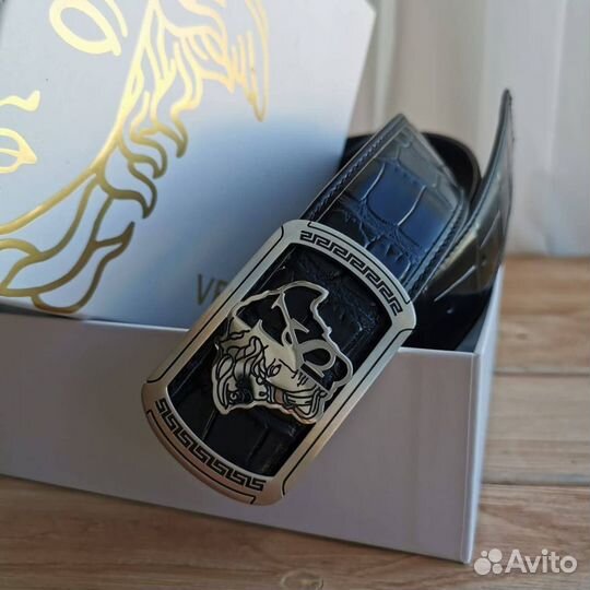 Чёрный мужской ремень Versace 105,110 см