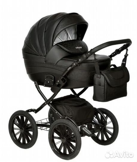 Коляска 2 в 1 Indigo Special Plus черная кожа