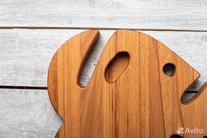 Поднос из дерева Монстера 30 см + мастика