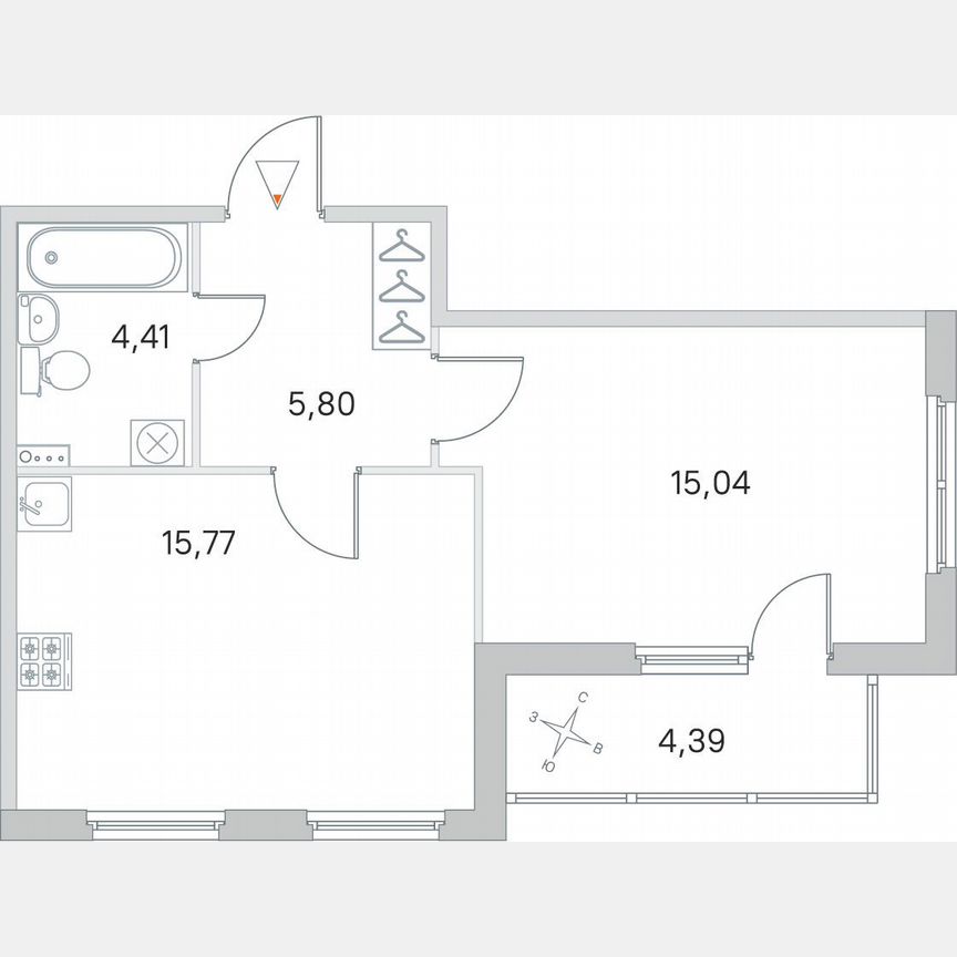 1-к. квартира, 43,2 м², 1/4 эт.