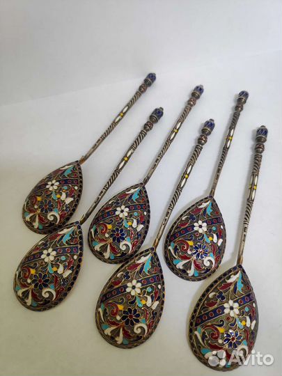 Набор ложек, серебро 84 пробы, эмаль, Милюков