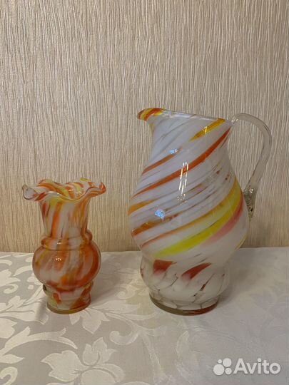 Ваза и кувшин СССР цветное стекло