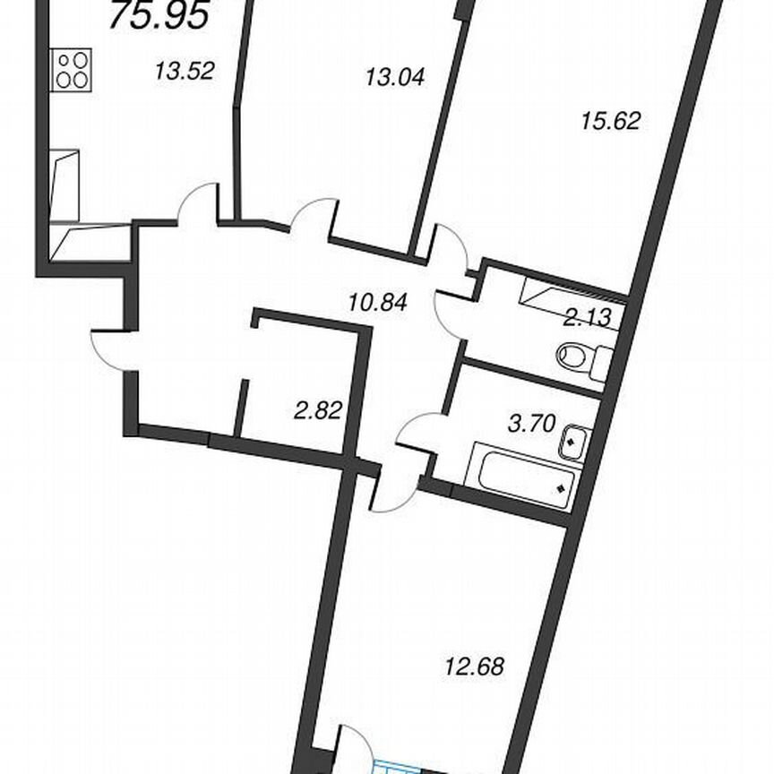 3-к. квартира, 77,6 м², 11/22 эт.