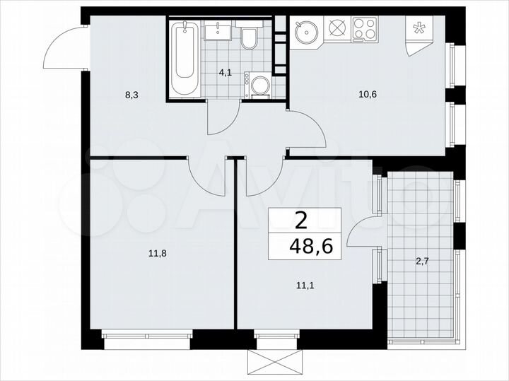 2-к. квартира, 48,6 м², 5/17 эт.