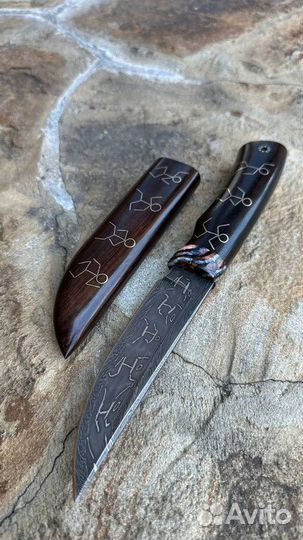 Авторский нож ручной работы из мозаичного дамаска