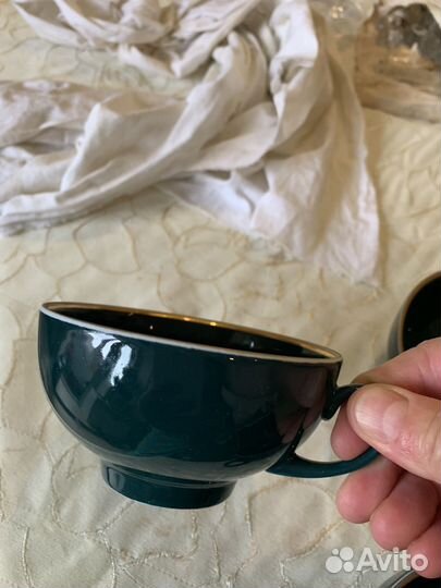 Чашки Дулево Малахитовое крытье золото