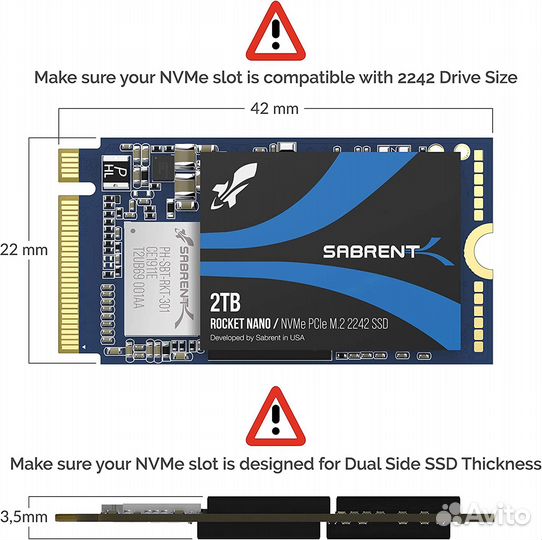 2Tb NVMe 2242 - sabrent Rocket nano - новый