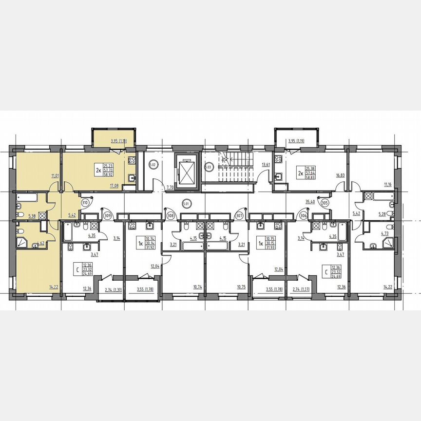 2-к. квартира, 58,9 м², 5/12 эт.