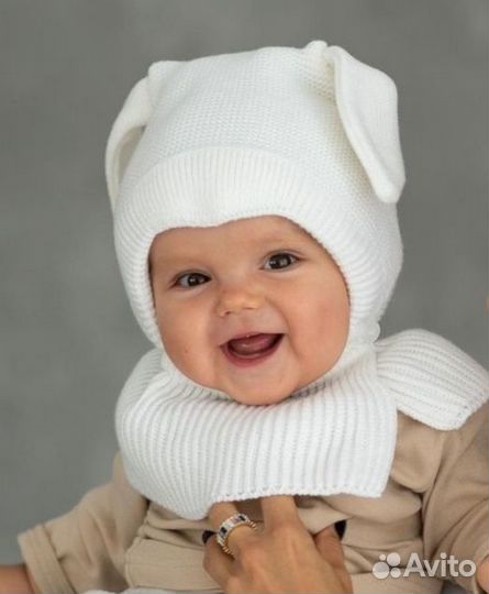 Зимняя шапка шлем Журавлик, 44-46, 9- 12 мес