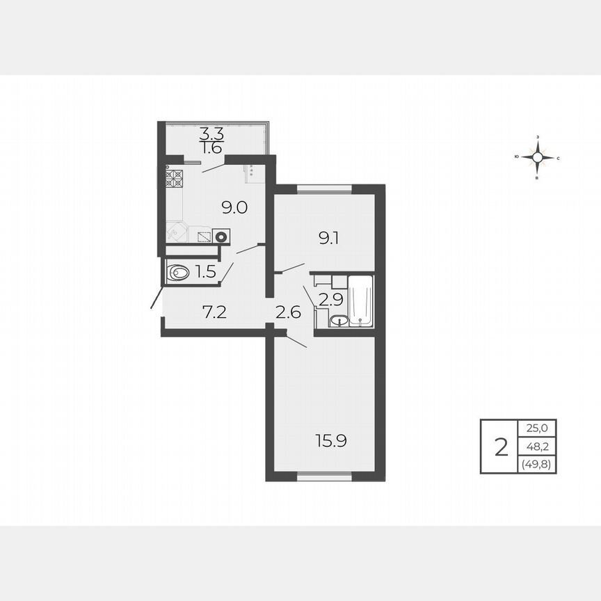 2-к. квартира, 49,8 м², 4/5 эт.
