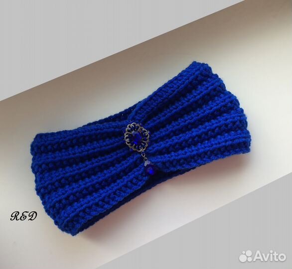 Повязка чалма «Васильковая» с брошью