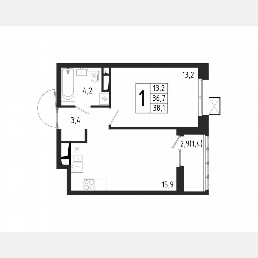 1-к. квартира, 38,1 м², 8/10 эт.