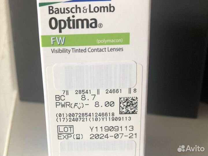 Контактные линзы Optima на -8, не вскрыто, 4шт