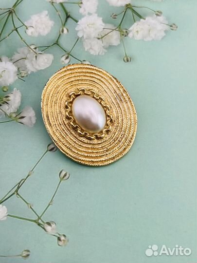 Винтажная брошь цепь с жемчугом 70 гг США Б30 Д