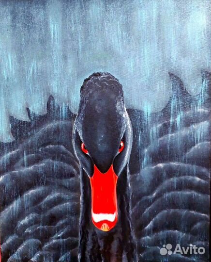 Картина маслом на холсте. Чёрный лебедь