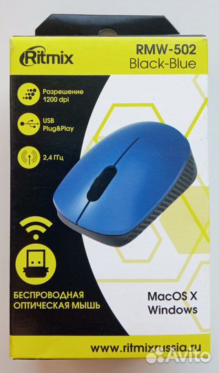 Мышь беспроводная Ritmix RMW-502 Black-Blue. Новая